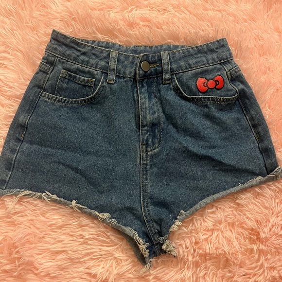 Hello Kitty Blue Jean Shorts with Red Accent - Picture 1 of 2